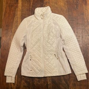 Michael Kors White Quilted Fitted Adjustable Waist Jacket Size: Extra Small
